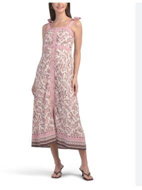 Lea Floral Paisley Maxi Dress Pink Cream Floral Sundress cotton M medium long